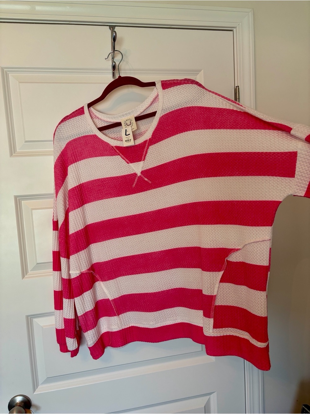 NWT Striped Pink & White Waffle Knit Pullover